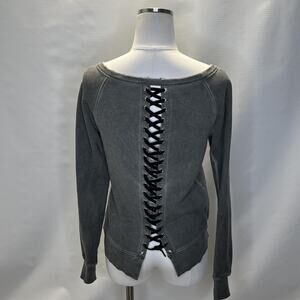 Pam & Gela Sweater Womens Small Lace Up Back Pullover Long Sleeve Top